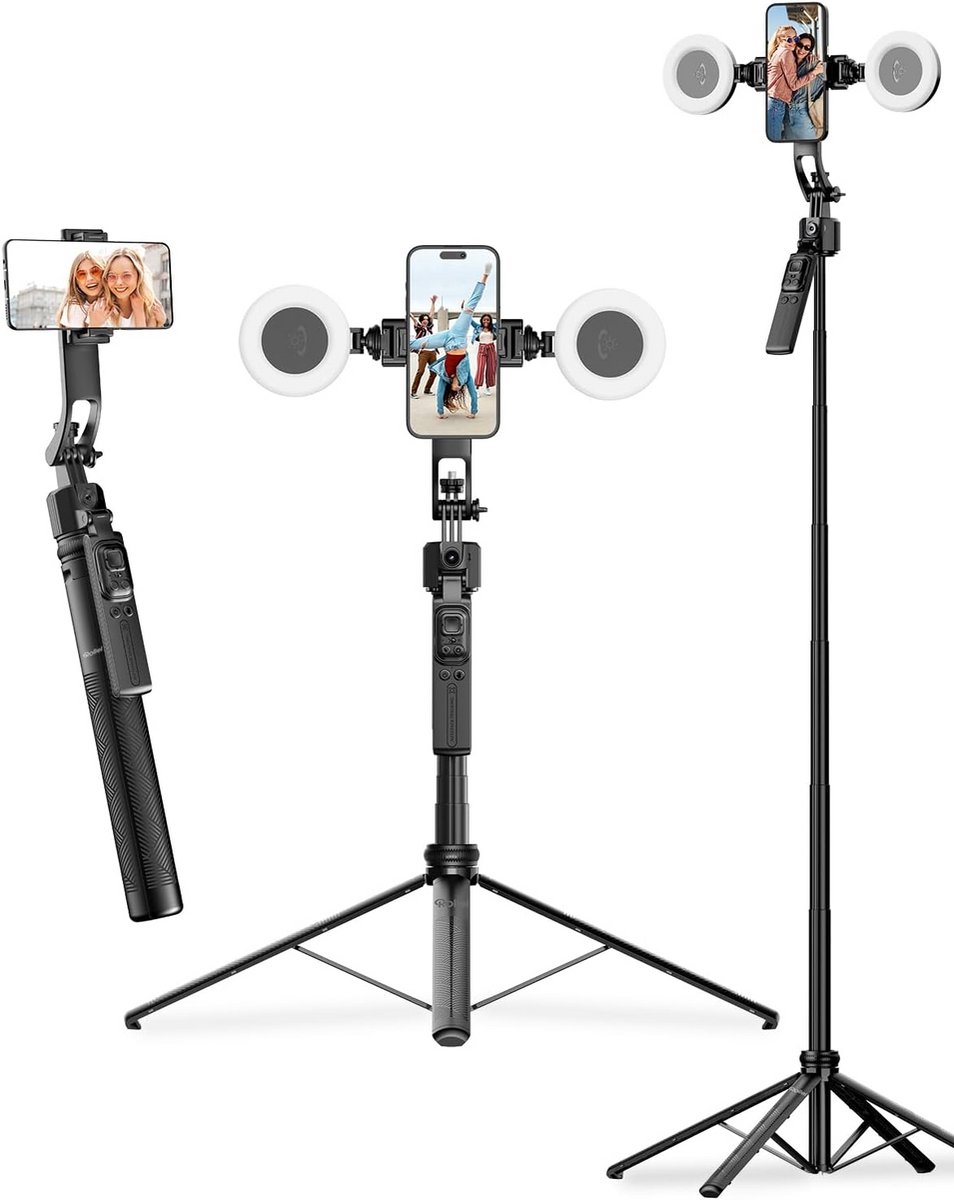 Automatisch Tracking Statief - Selfie Stick - Vlog Maken - Gebarenbesturing - 163 cm - Zwart