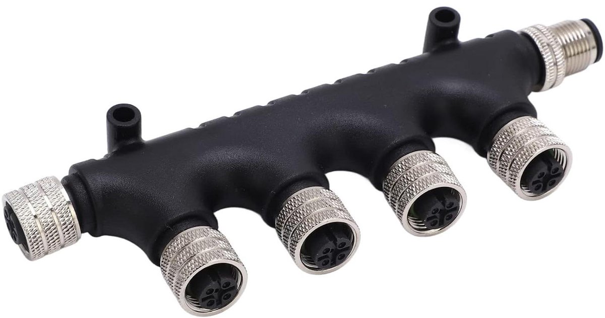 Waterdichte T-connector - NMEA 2000 Netwerk - Scheepsnavigatie - 4-poorts 5-pins - IP67 - Zwart