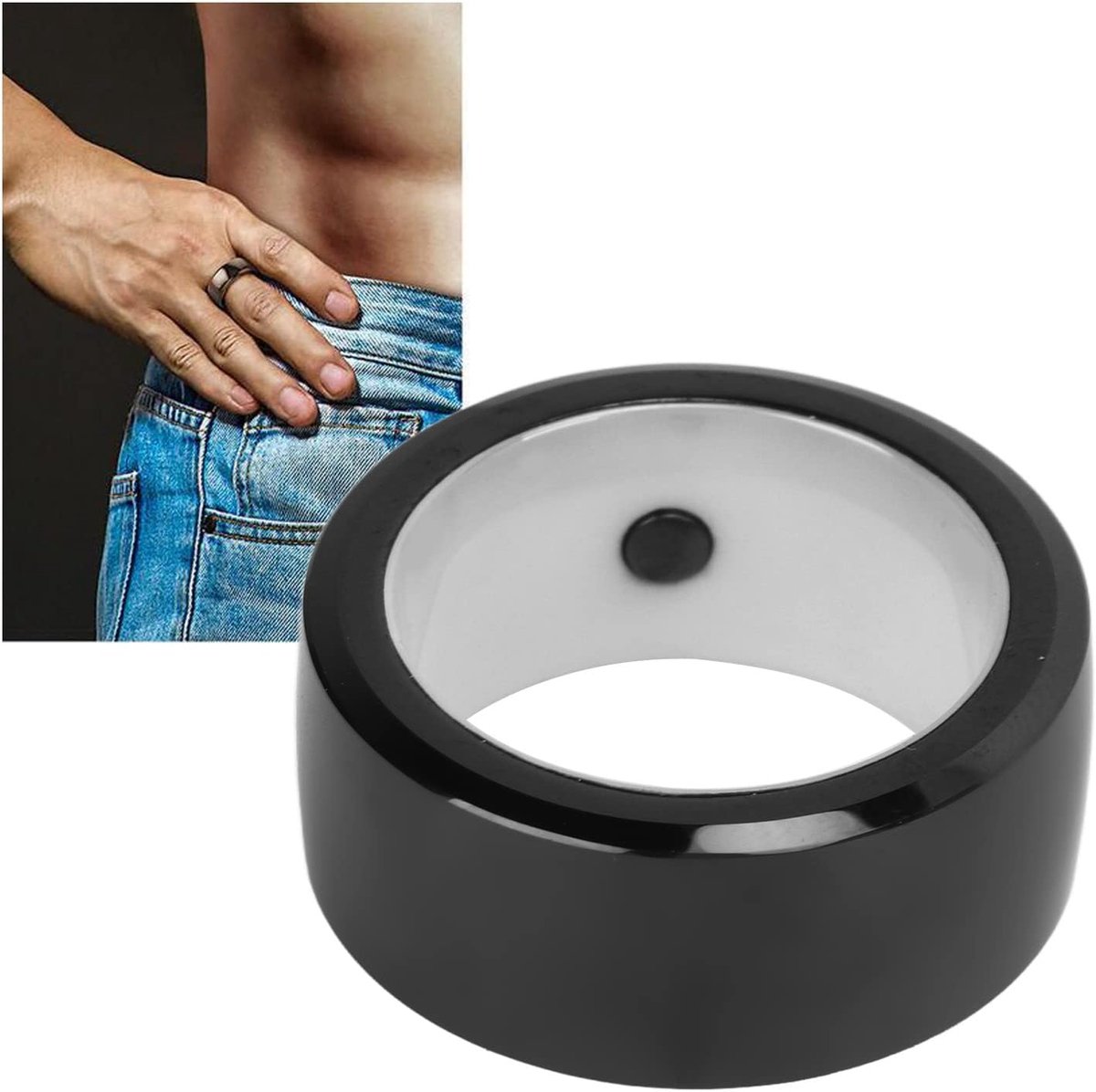 Slimme NFC Ring - Draagbare Chip - Snelle Data Delen - Tai Chi Ontwerp - 128 GB Opslag - Zwart thumbnail 5
