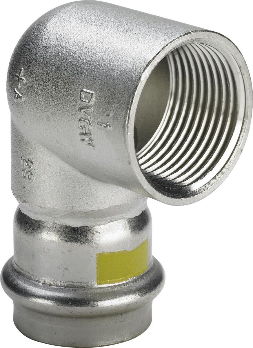 Viega Sanpress Inox G-overgangsbocht 90 graden, d 35mm, Rp 11/4 roestvrij staal Model 0214.2, 486426
