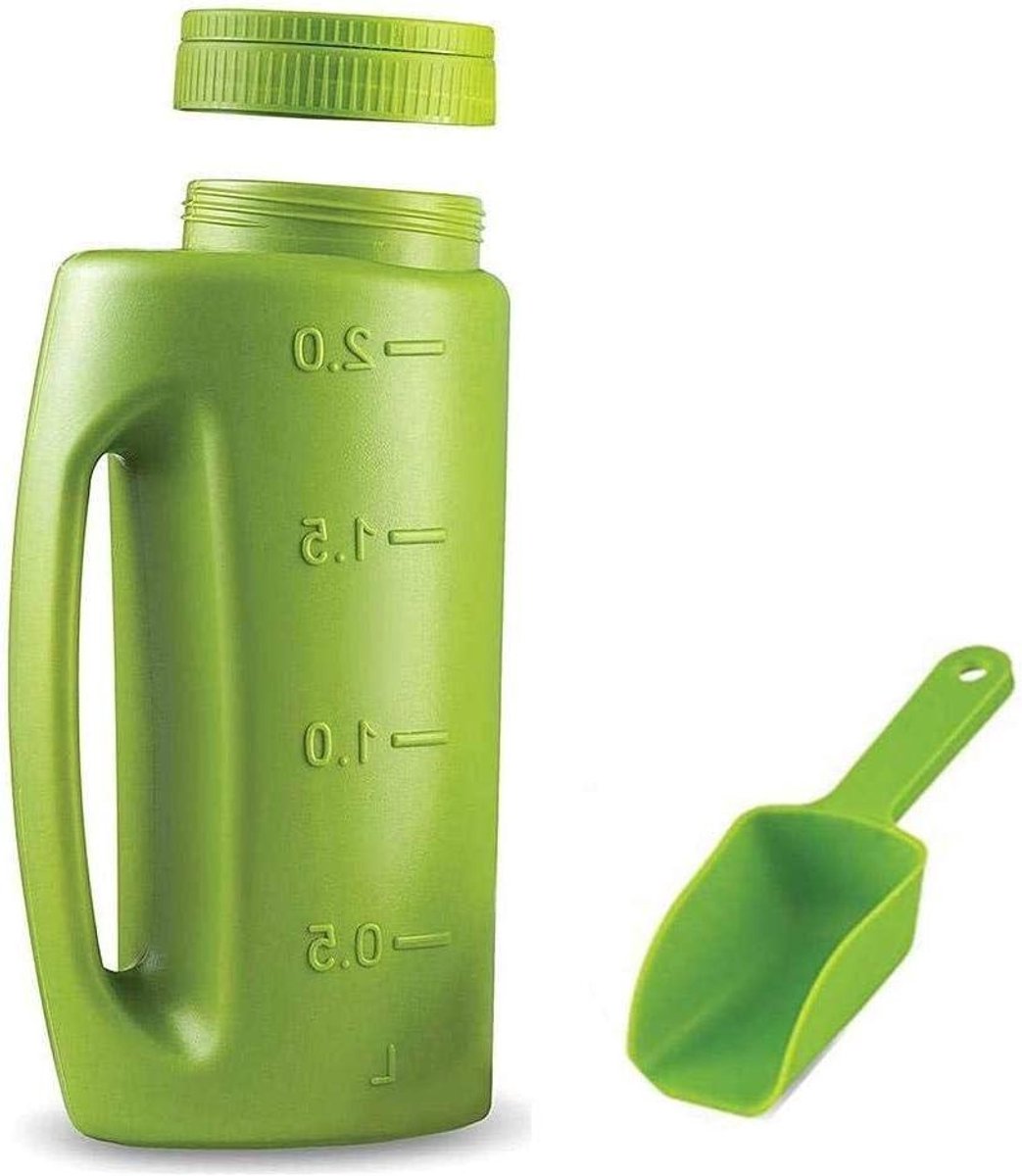 Handstrooier met Schep - Meststof Zoutstrooier - Tuinonderhoud - Verstelbare Schenktuit - 28 x 13 cm - Groen