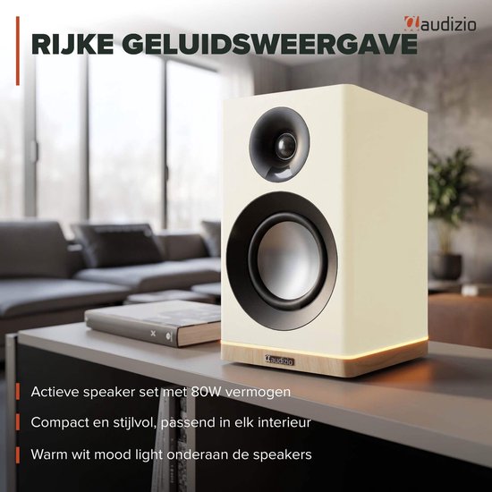 HiFi speakers - Audizio KS12 - Actieve speakerset - HDMI en Bluetooth - Ambient light - 80W - Crème — afbeelding 2