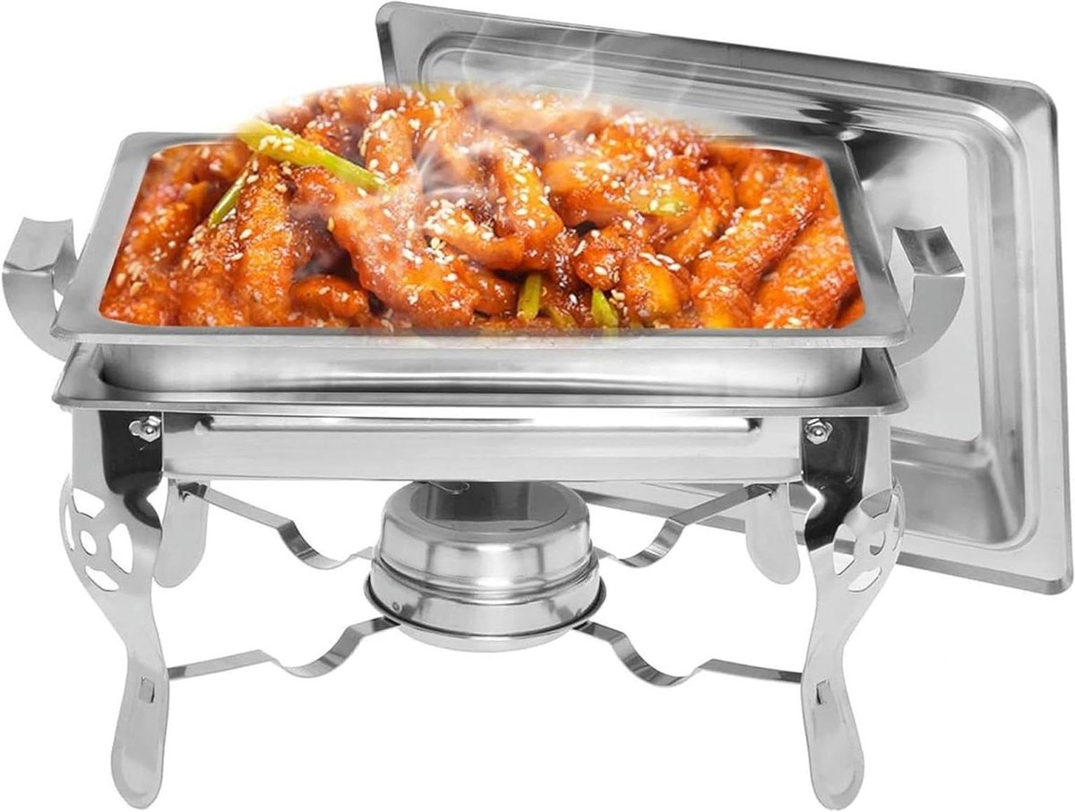 Voedselwarmer Buffet - Warmhoudpan Bain Marie - Buffet Serveren - Opvouwbaar Roestvrij Staal - 4.5 Liter - Zilver
