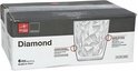 Verpakking met Bormioli Rocco Diamond glazen, 6 stuks, transparant, gemaakt in Italië.