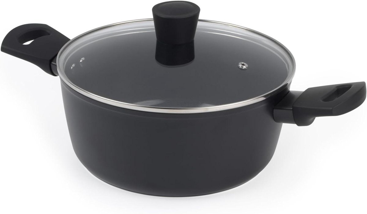 Soeppan Met Deksel - Kookpan Stoofpan - Gezond Koken - Temperatuur Indicator - 24 cm 4.2 Liter - Zwart