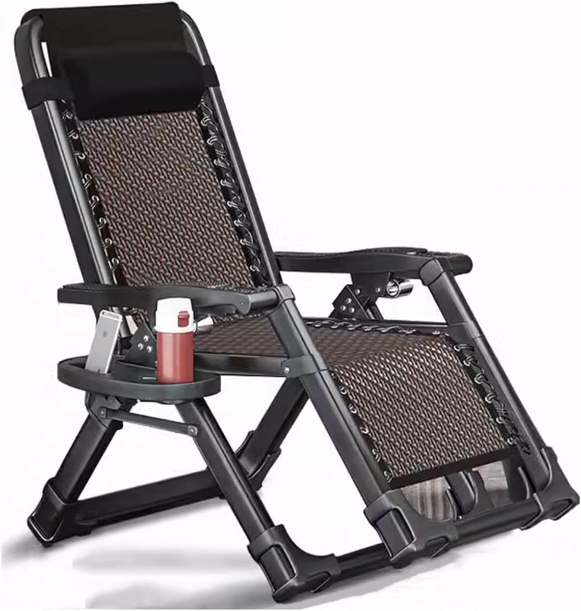 Campingbedje met kussen - Opklapbed buiten - Ontspannen buiten - Verstelbare rugleuning - 93x67x15cm - Effen