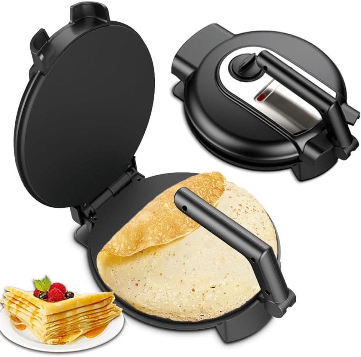 Elektrische Roti Maker - Chapati Tortilla Pers - Snelle Maaltijden Maken - Dubbelzijdige Verwarming - 1400W Vermogen - Zwart