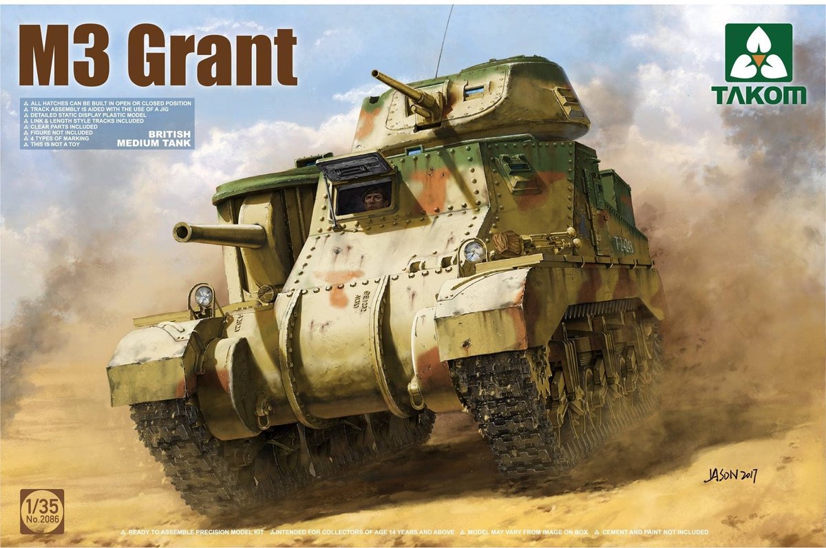 Takom Modelbouwpakket Militaire voertuigen - 2086 M3 Grant WWII - Britse Medium Tank Plastic - 1:35 - Modelbouw