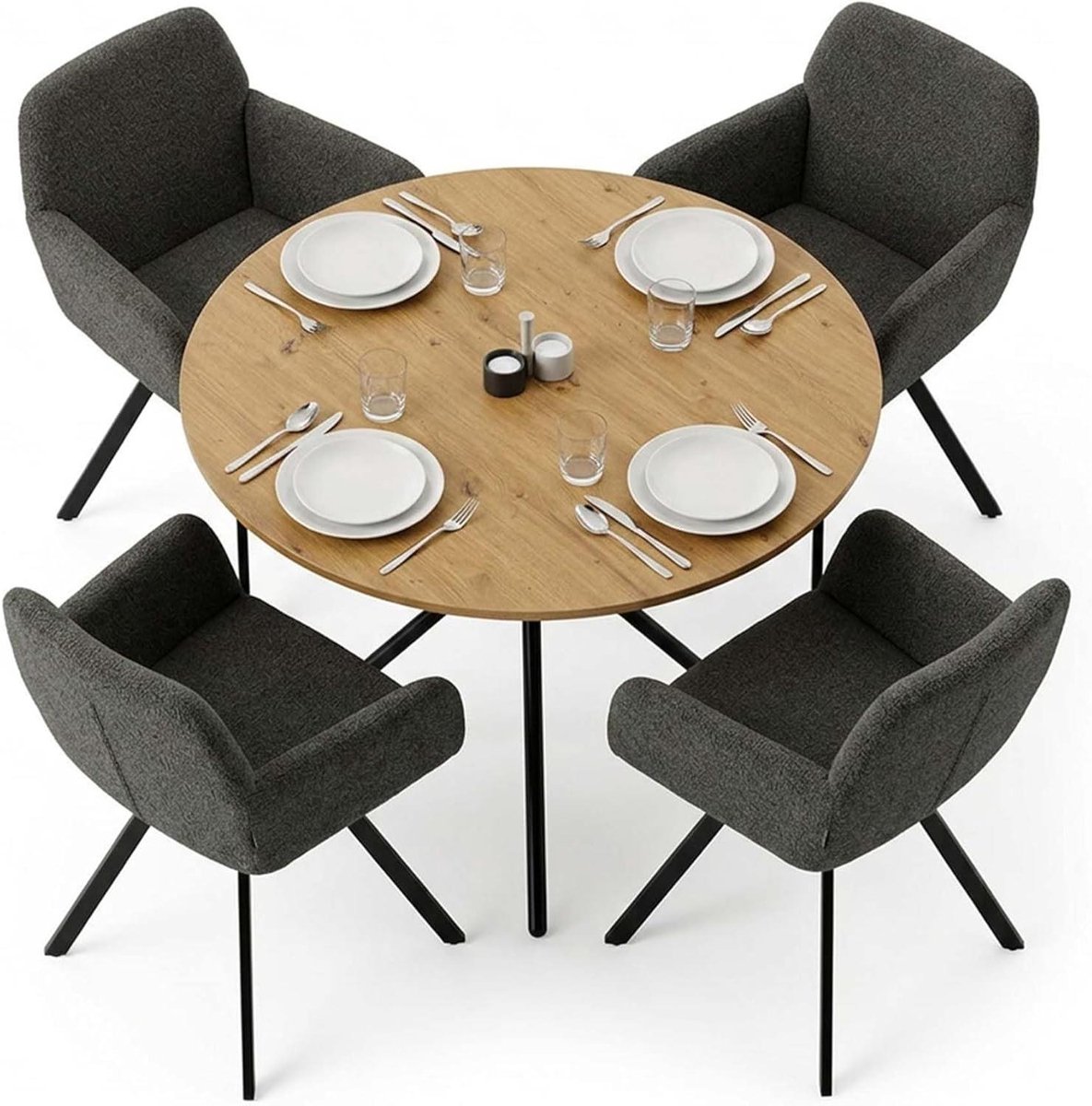 Eettafelset 5-delig - Eetkamer set - Gezellig tafelen - Draaibare stoelen - 120 cm rond -