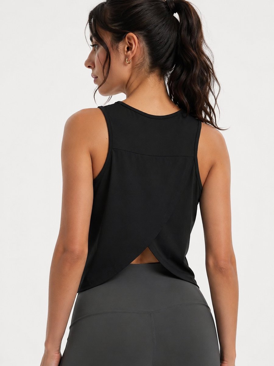 SparkNine Breezefit tanktop - open rug design - M - zwart - luchtig & ademend - crop fit - rekbaar & ademend - split back