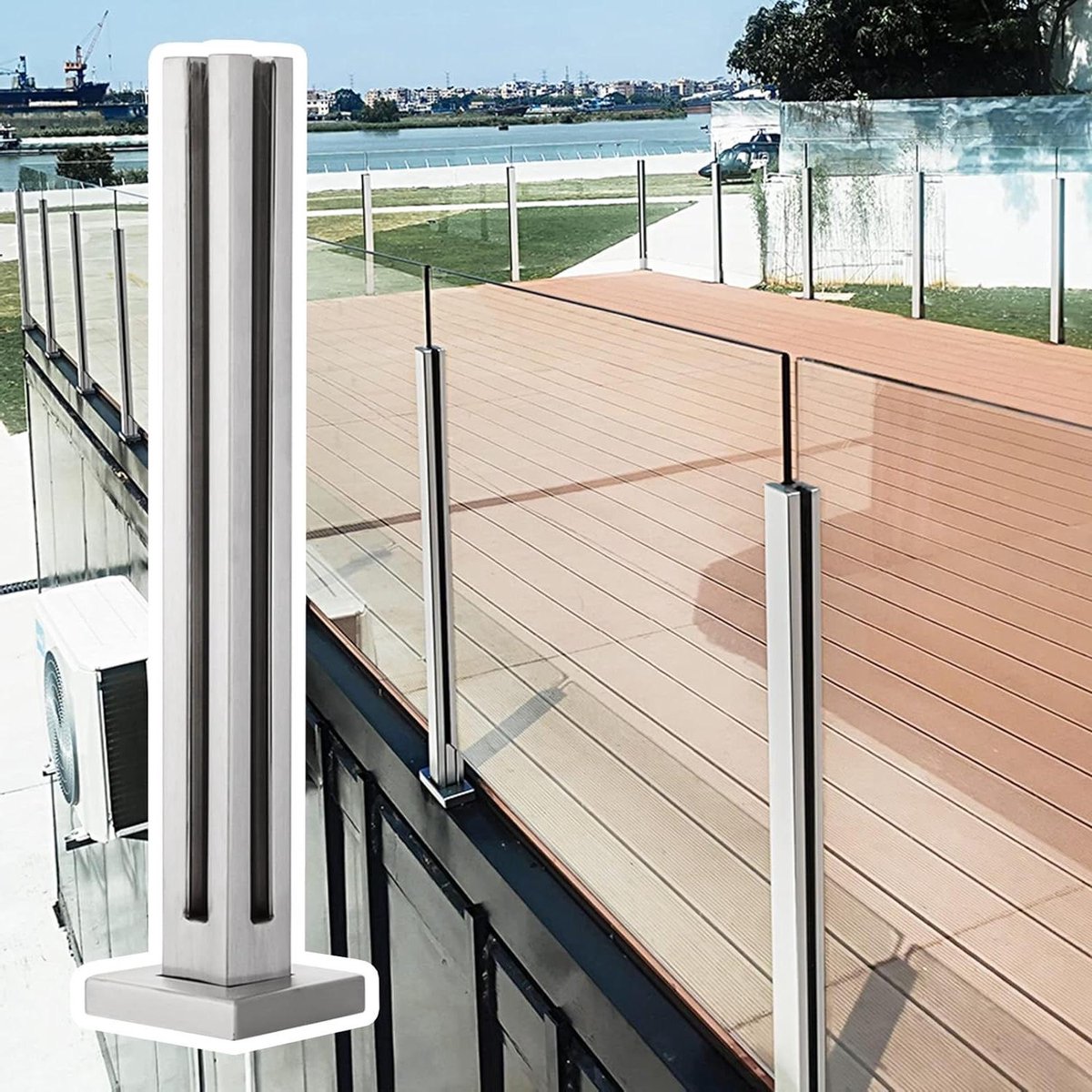 Glazen Balustrade Paal - Railing Post - Veiligheid Buiten - Roestvrij Staal - 75 cm - Zilver
