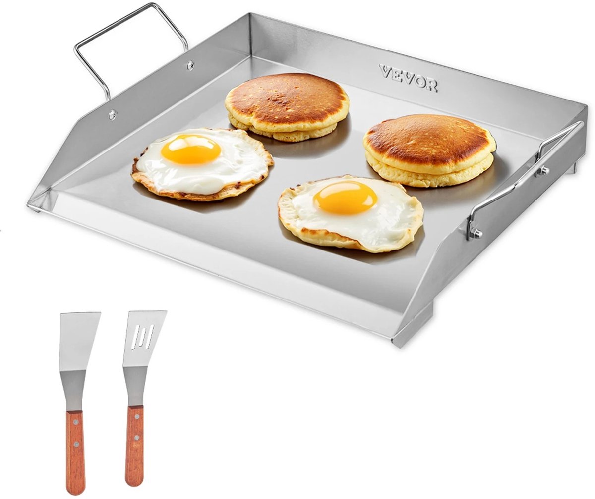 M-Goods - Grillplaat RVS 18 x 16 Inch - Bakplaat voor BBQ, Gas, Inductie & Camping - Inclusief Spatels