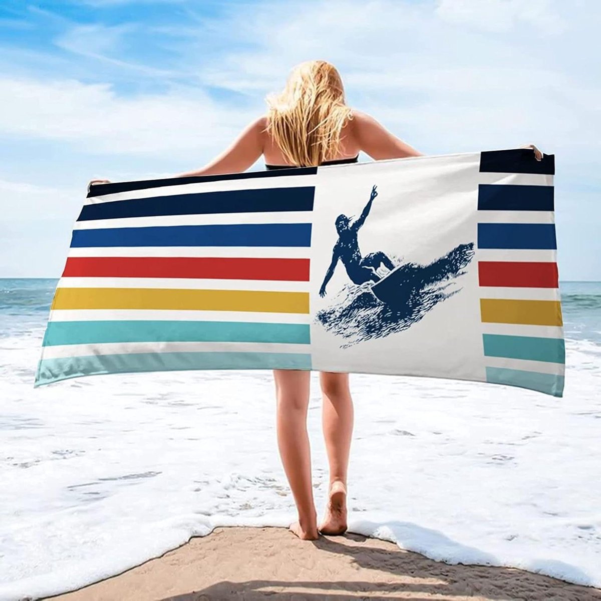 Surf Beach Towel 70x150cm Beach Towels Oversized Microfiber Stripe Beach Towel for Adults 