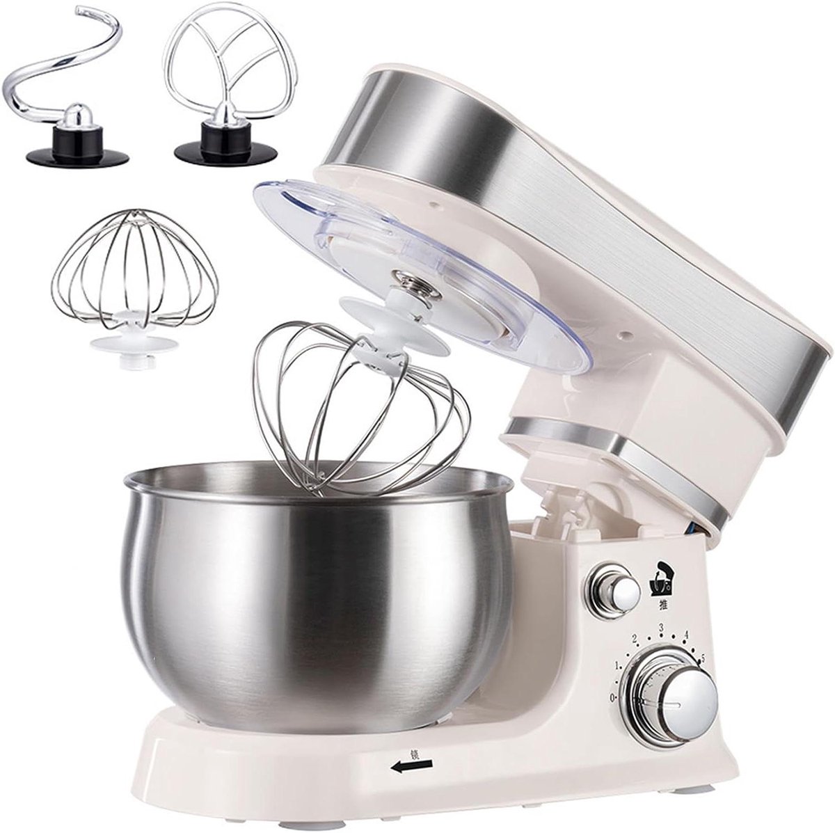 Staande Mixer - Keukenmachine - Bakken Thuis - 6 Snelheden - 3L Kom - Zilver
