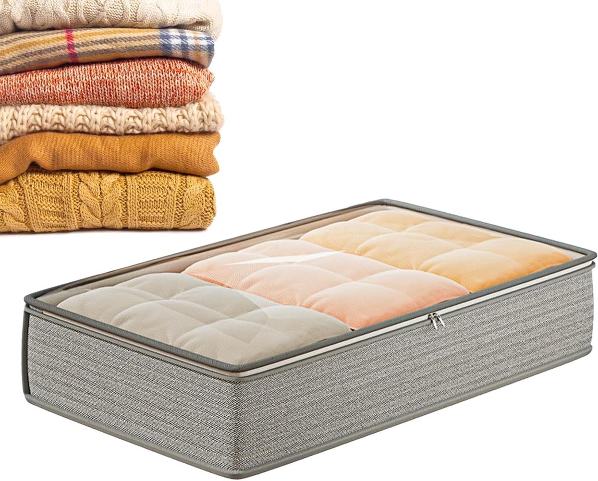 Platte Opbergdoos - Opbergbox Organizer - Ruimte Besparen - Transparante Bovenklep - 80 x 40 x 18 cm - Grijs