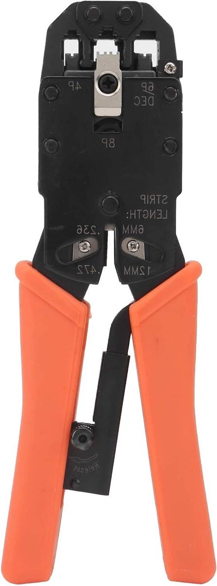 Krimptang Set - Kabeltang Gereedschap - Netwerk Kabels Maken - Arbeidsbesparend Ratelmechanisme - RJ10 RJ11 RJ45 - Oranje