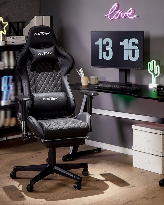 Gamestoel Ergonomisch - Gaming stoel - Comfortabel Zitten - Uittrekbare Voetsteun - 55x60x132 cm - Zwart — afbeelding 2