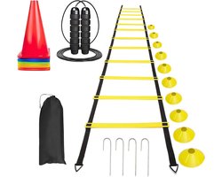 12 Rung Speed 19,7 Ft (6 meter) ladder met voetbalkegels 10 & draagtas, behendigheidstrainingsset, coördinatie van boren, snelheid, behendigheid, training van voetbaluitrusting