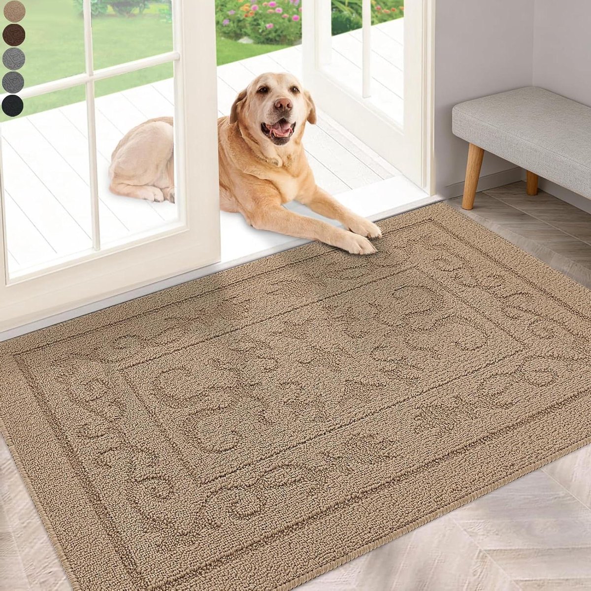 Binnendeurmat - Entree mat - Vuil buiten houden - Wasbaar en slipvrij - 60x91 cm - Khaki