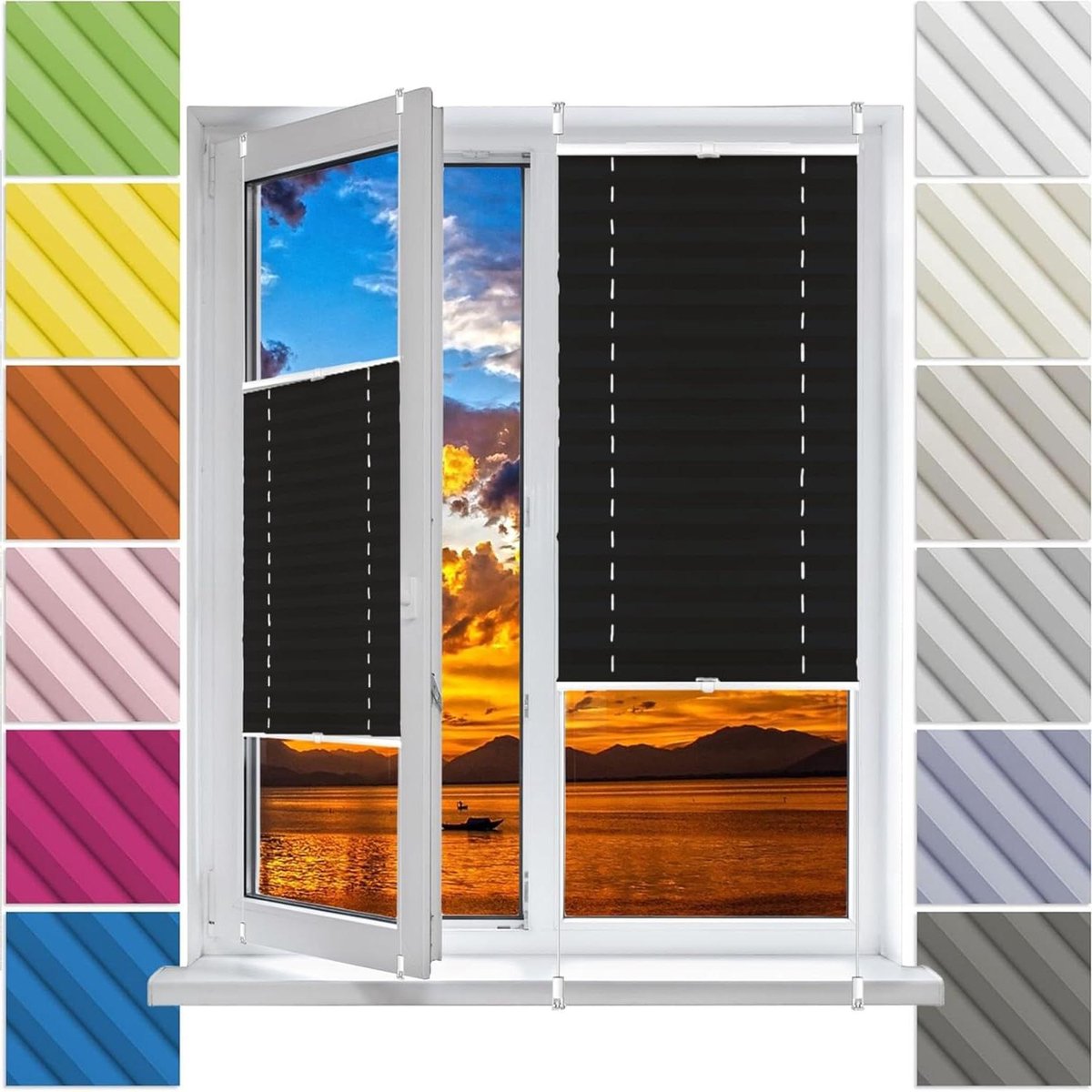 Gordijn - Plissé hordeur - Zon weren - Klembevestiging - 22 x 170 cm - Zwart