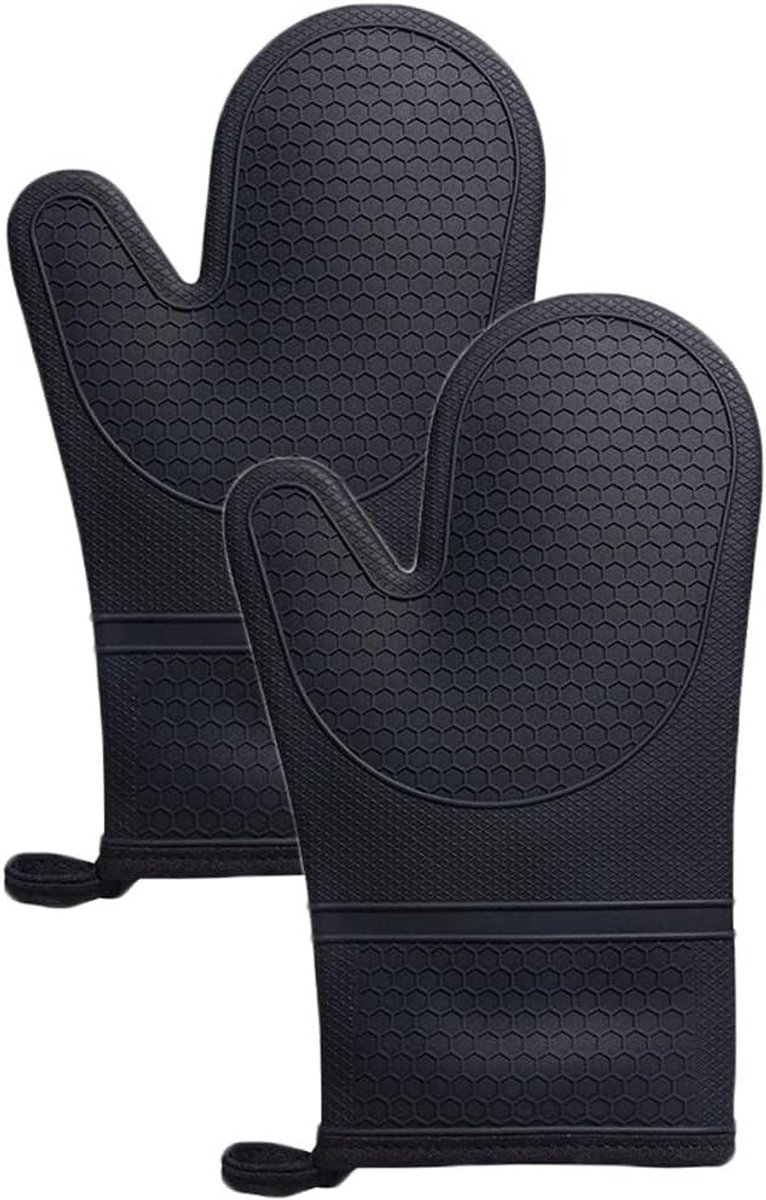 Ovenwanten - Keukenhandschoenen - Hittebescherming - Antislip Siliconen - Dubbellaags - Zwart