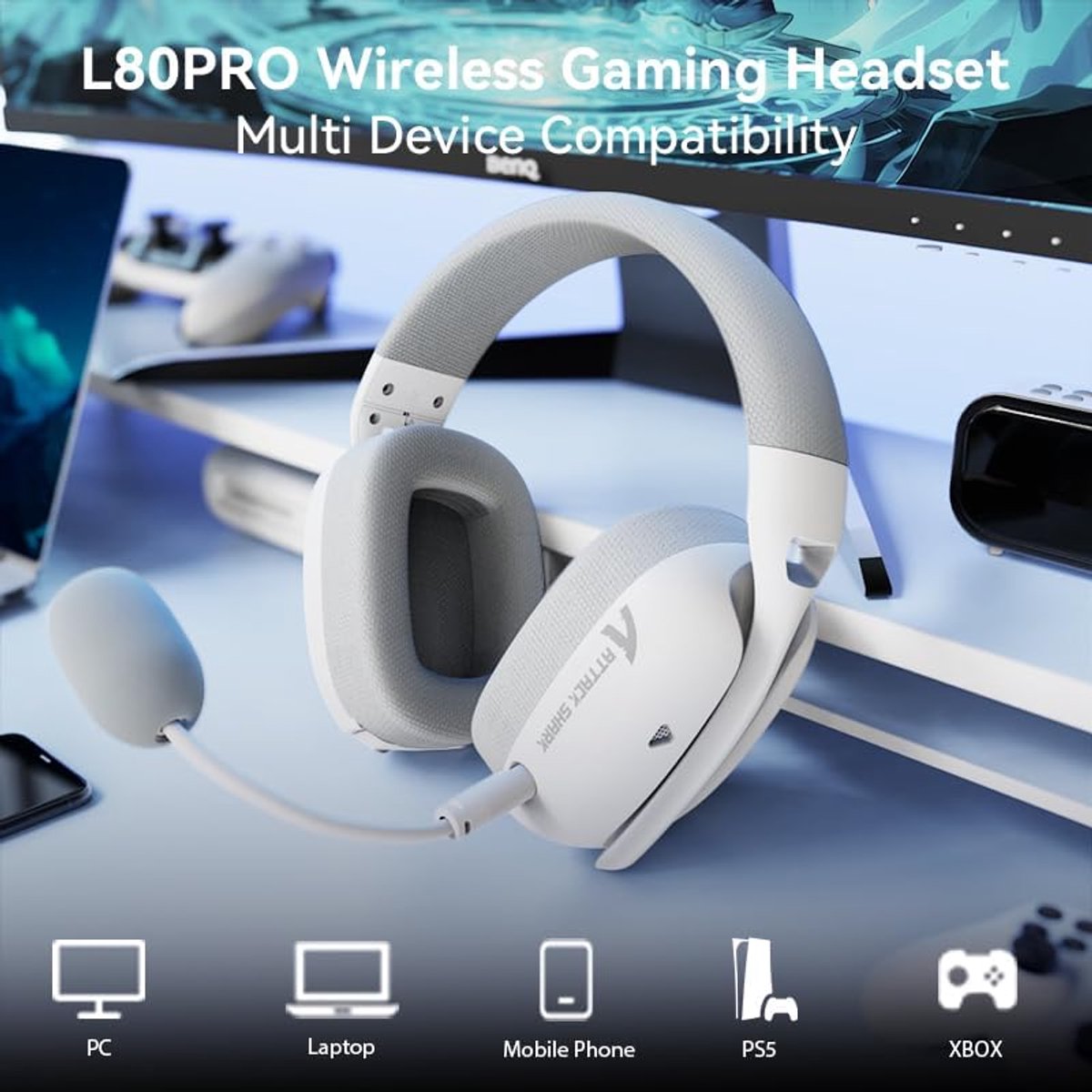 Attack Shark L80 PRO - Gaming Headset - Wit thumbnail 2
