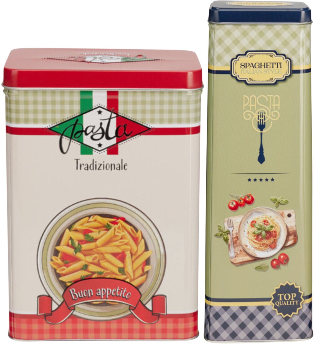 Pasta / spaghetti bewaarblik Nostagia set - rood / blauw - metaal - Italiaans - voorraadblik