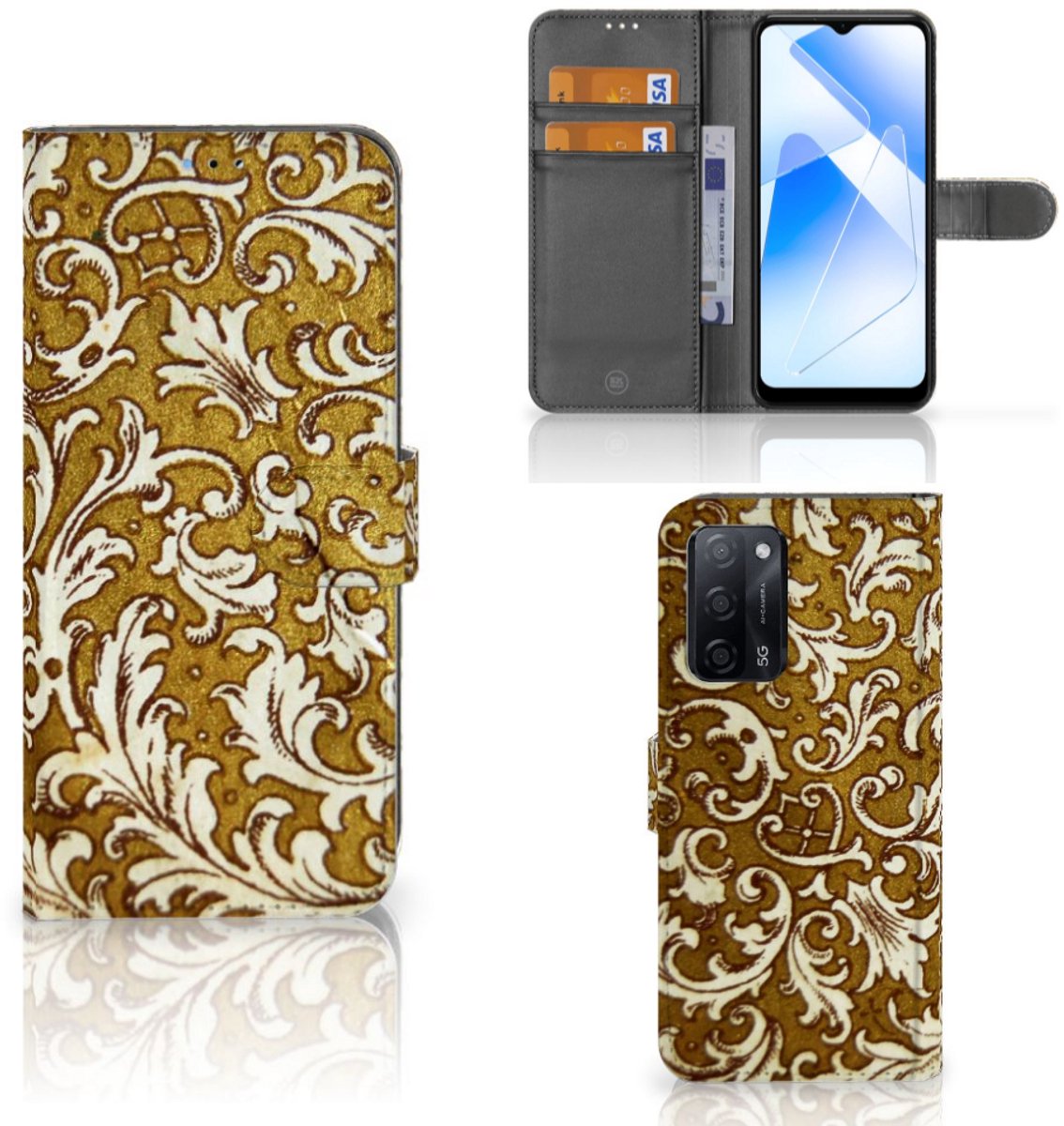 Wallet Case OPPO A16/A16s/A54s Barok Goud