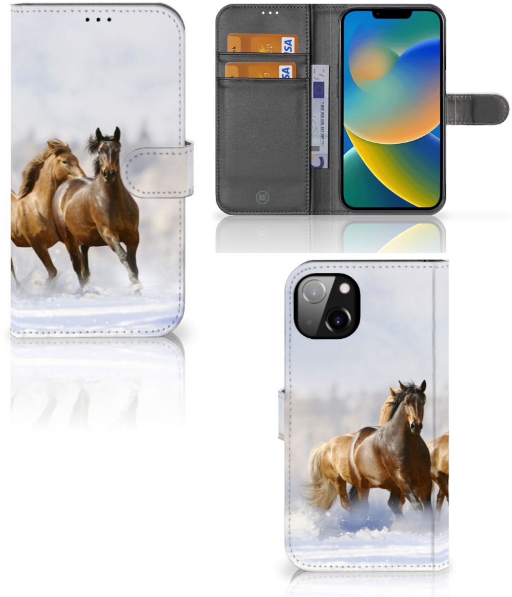 iPhone 14 Plus Telefoonhoesje met Pasjes Paarden