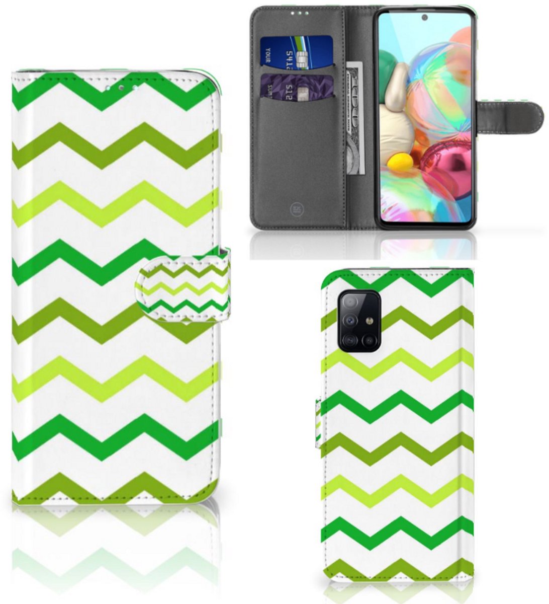 Samsung Galaxy A71 Telefoon Hoesje Zigzag Groen
