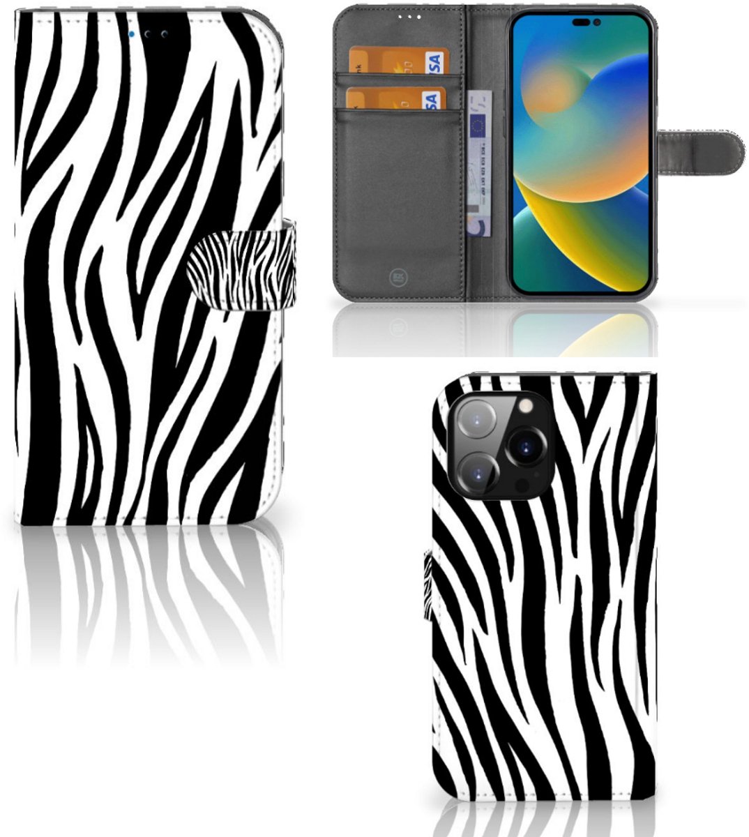 iPhone 14 Pro Max Telefoonhoesje met Pasjes Zebra