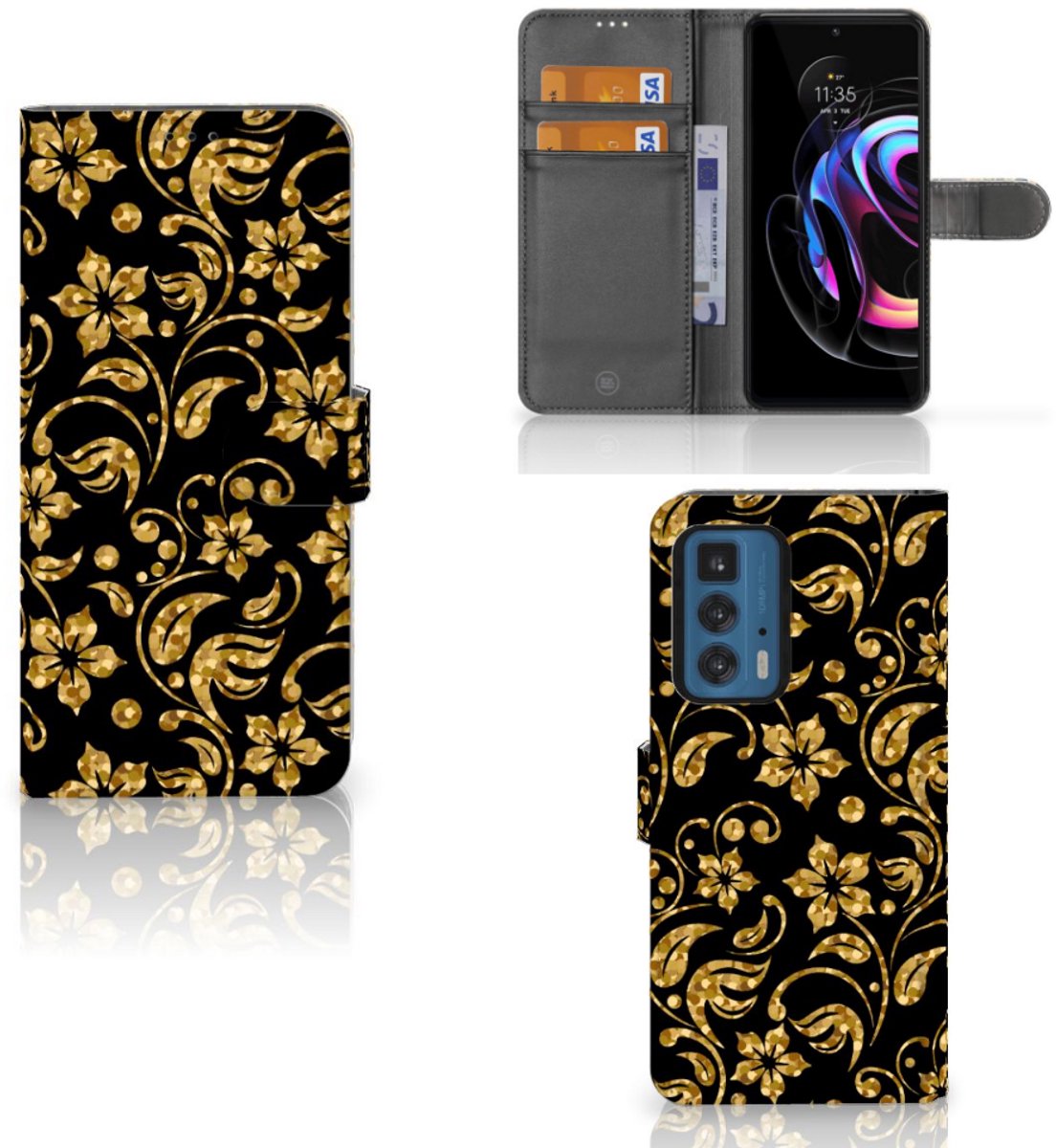 Motorola Edge 20 Pro Hoesje Gouden Bloemen