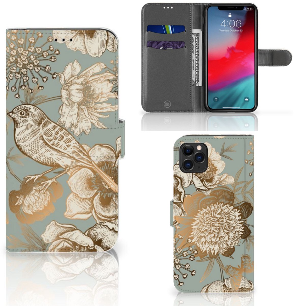 Book Case voor Hoesje voor Apple iPhone 11 Pro Max Vintage Bird Flowers