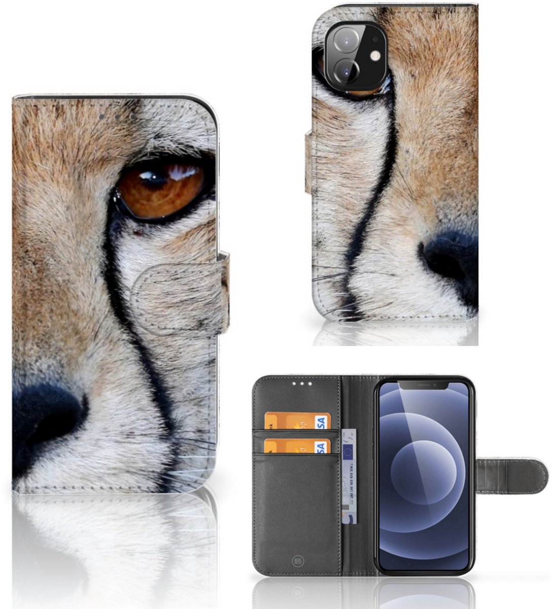 Boekhoesje voor Apple iPhone 12 Mini Telefoonhoesje met Pasjes Cheetah