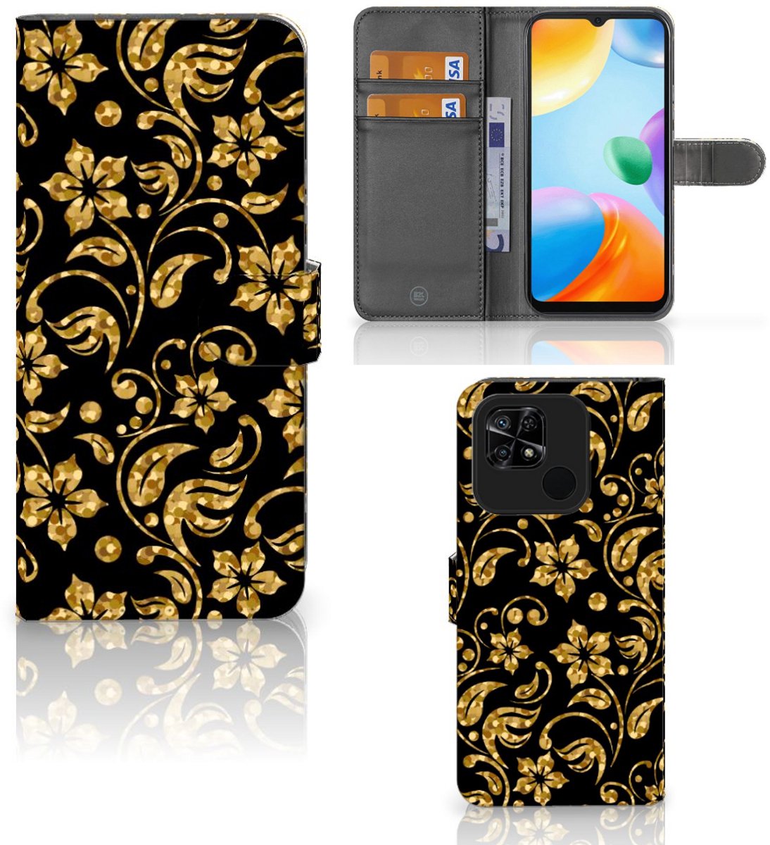 Xiaomi Redmi 10C Hoesje Gouden Bloemen
