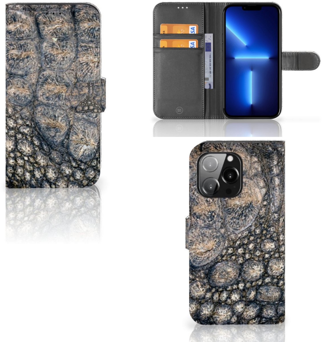 iPhone 13 Pro Telefoonhoesje met Pasjes Krokodillenprint