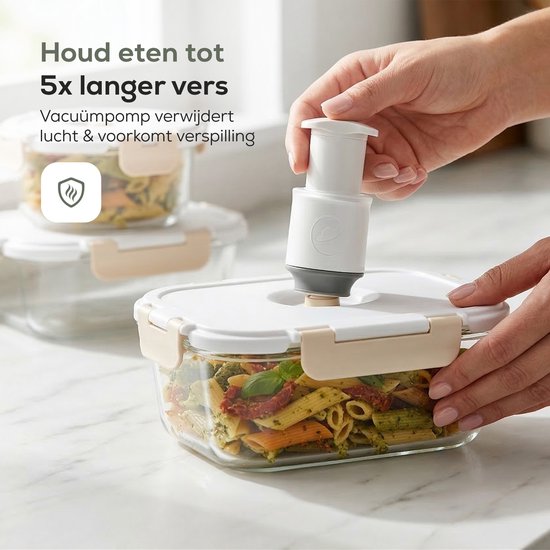 Boîtes de conservation en verre Élanor avec pompe à vide – Étanche et hermétique - Verre borosilicaté - Boîtes de préparation de repas - 5x plus frais grâce au couvercle sous vide - Set de 10 pièces Boîtes de congélation