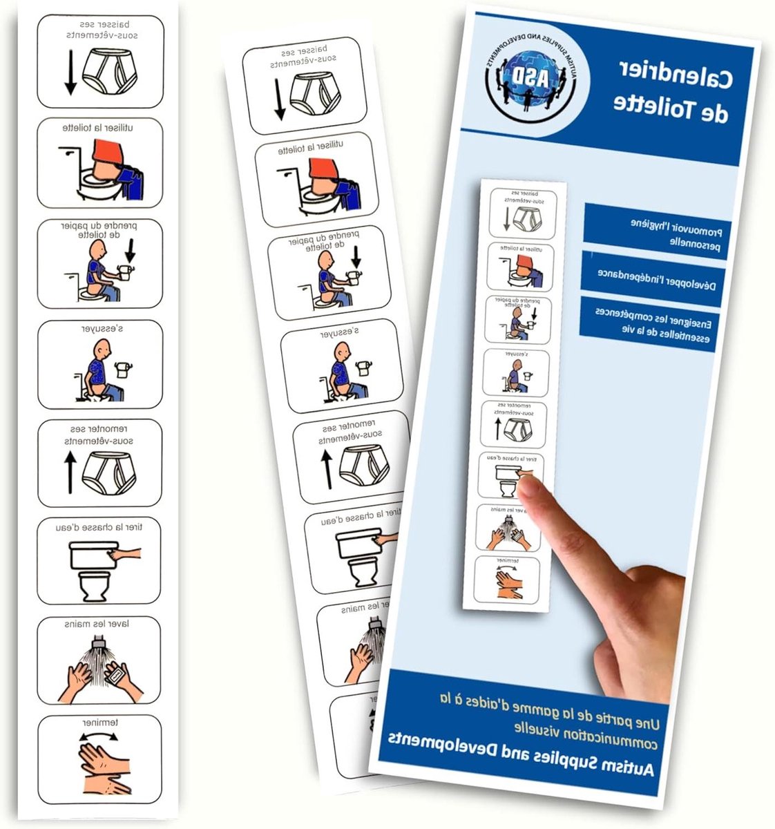 WC Schema - Toilet Training Bord - Onafhankelijkheid Leren - Alles-in-één Plastic Bord - 32 x 7 cm - Blauw