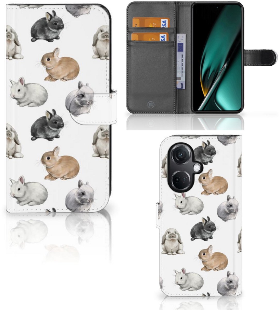 Telefoonhoesje met Pasjes voor OnePlus Nord CE 3 Konijntjes