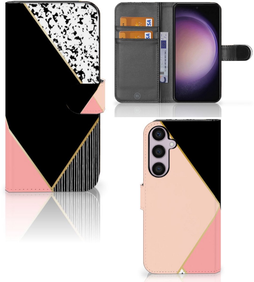 Samsung Galaxy S24 Plus Book Case Zwart Roze Vormen