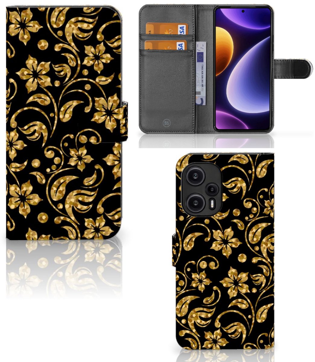 Xiaomi Poco F5 Hoesje Gouden Bloemen