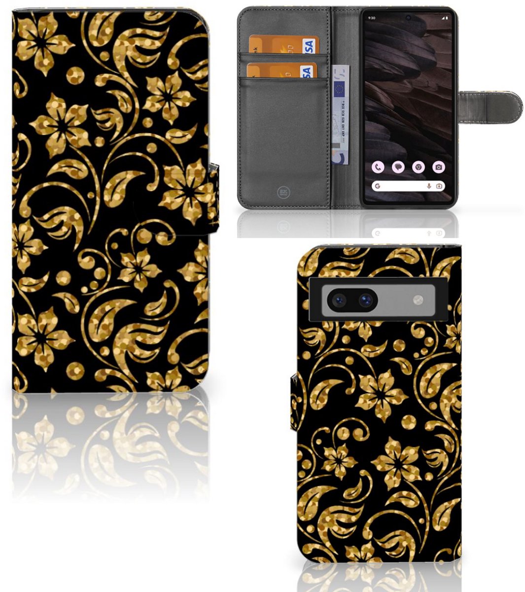 Google Pixel 7A Hoesje Gouden Bloemen