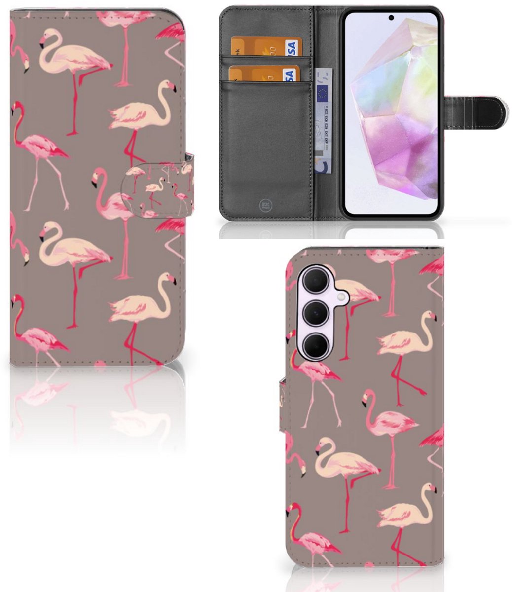 Samsung Galaxy A35 Telefoonhoesje met Pasjes Flamingo