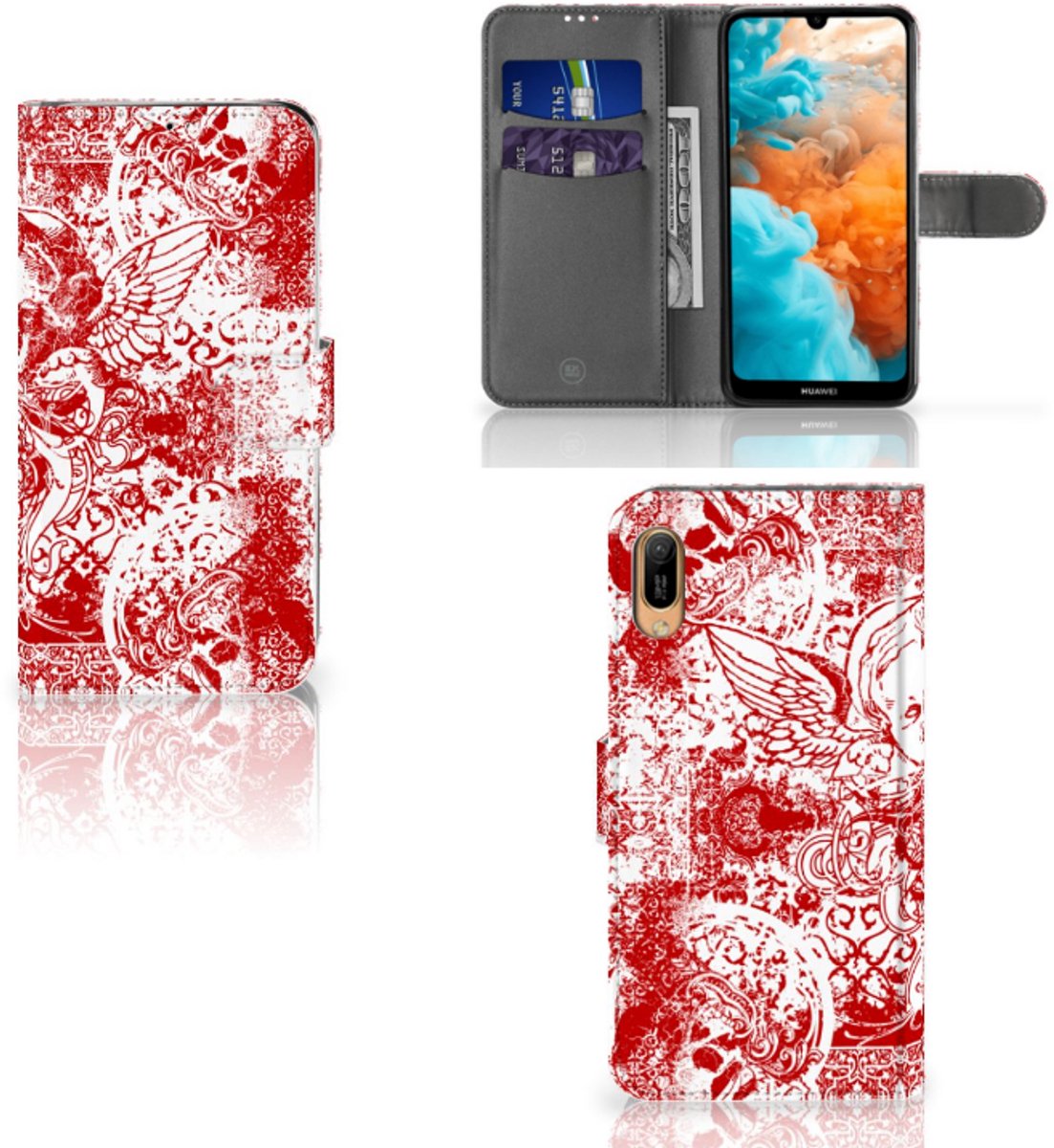 Telefoonhoesje met Naam Huawei Y6 (2019) Angel Skull Rood