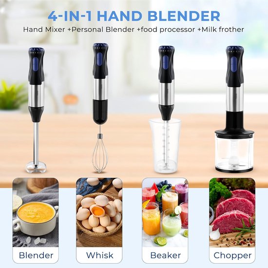 Multifunctionele handmixer - Keukenstaafmixer - Maaltijden bereiden - Krachtige 1000W motor - 700 ml maatbeker - Zwart — afbeelding 4