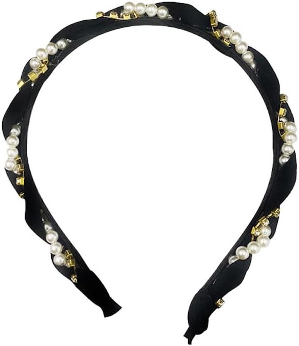 Elegante haarband met parels en strass, perfect voor dagelijks gebruik en speciale gelegenheden, zwart
