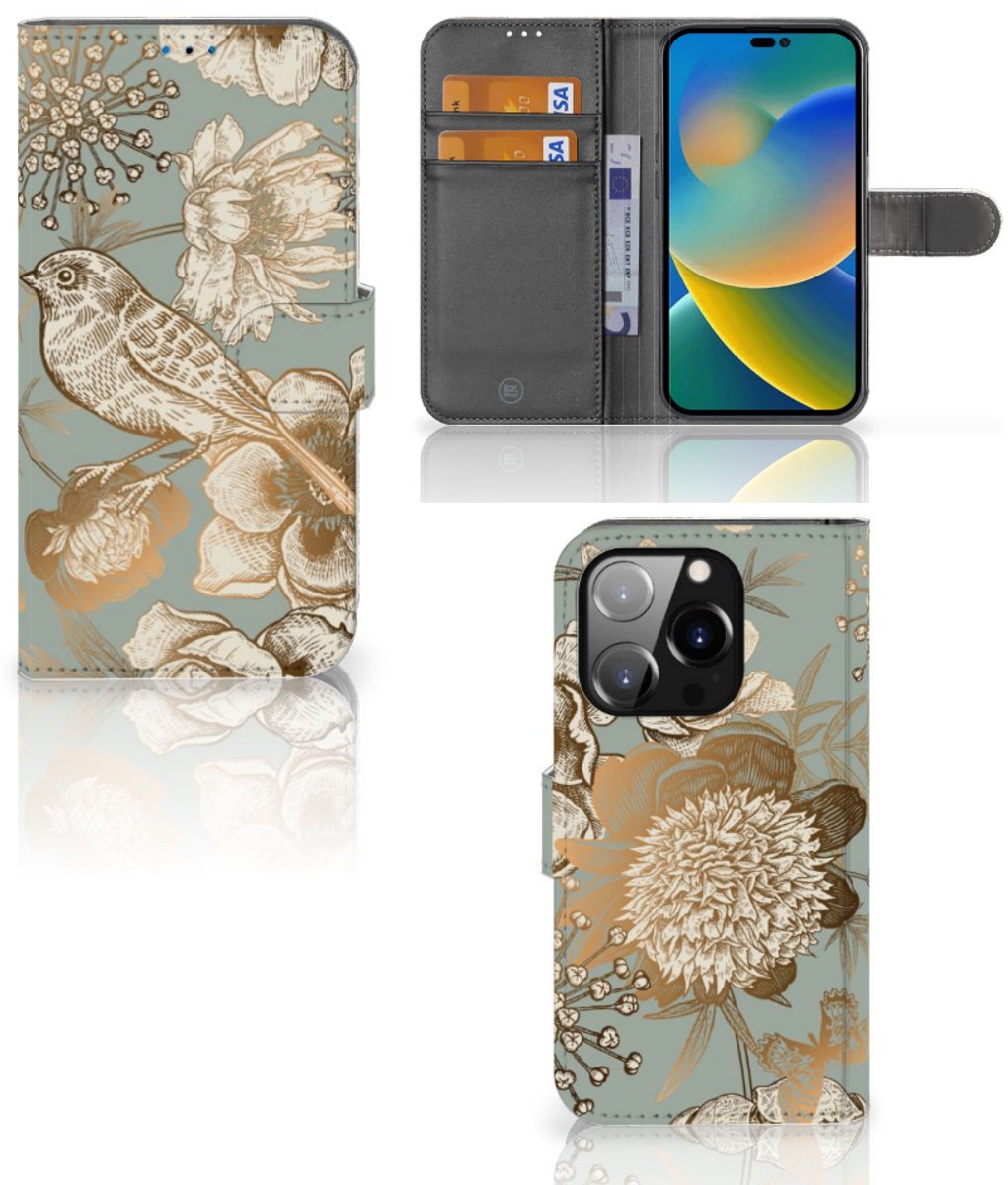 Hoesje voor iPhone 14 Pro Vintage Bird Flowers