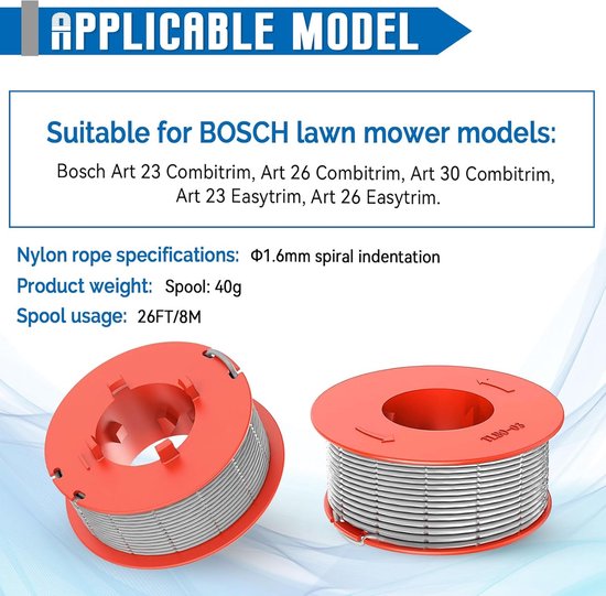 4 stuks - geschikt voor Bosch F016800175 spoelen - grastrimmer spoel - vervangende trimmerdraad, diameter 1,6 mm, lengte 8 m - geschikt voor BOSCH F016800175 spoeldraad - onderdelen voor grasmaaiers — afbeelding 4