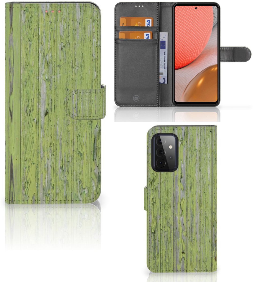Samsung Galaxy A72 Book Style Case Green Wood