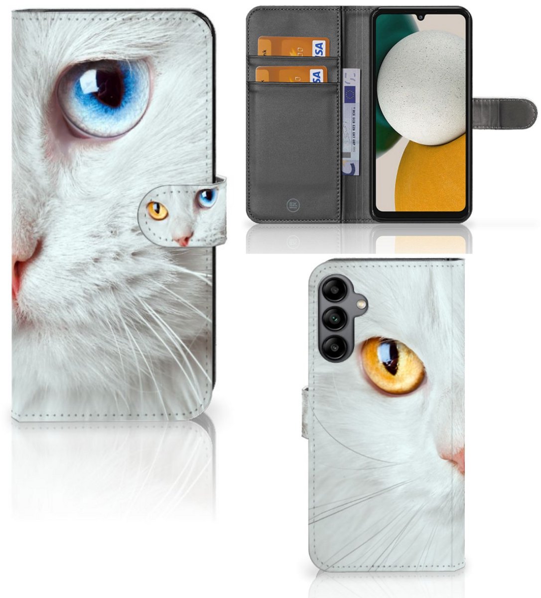 Samsung Galaxy A34 Telefoonhoesje met Pasjes Witte Kat